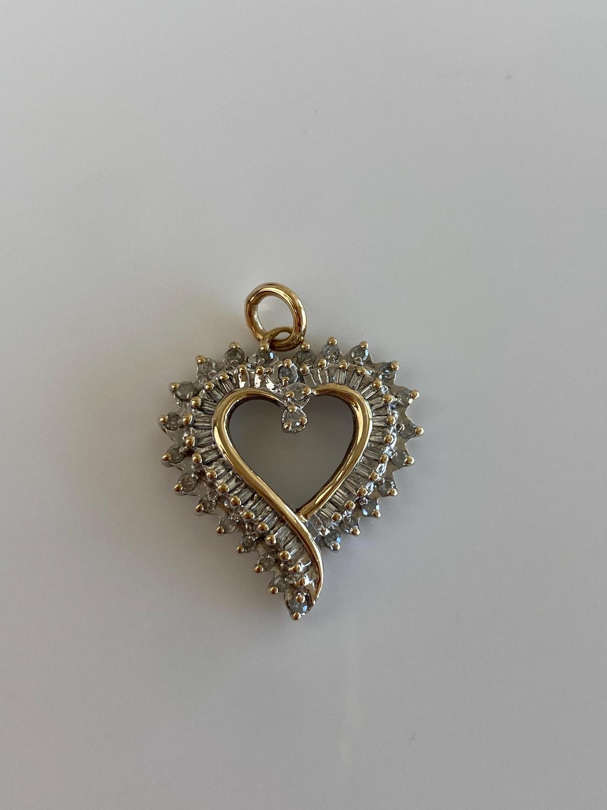 Vintage Solid 10k White & Yellow Gold Diamonds Heart Charm