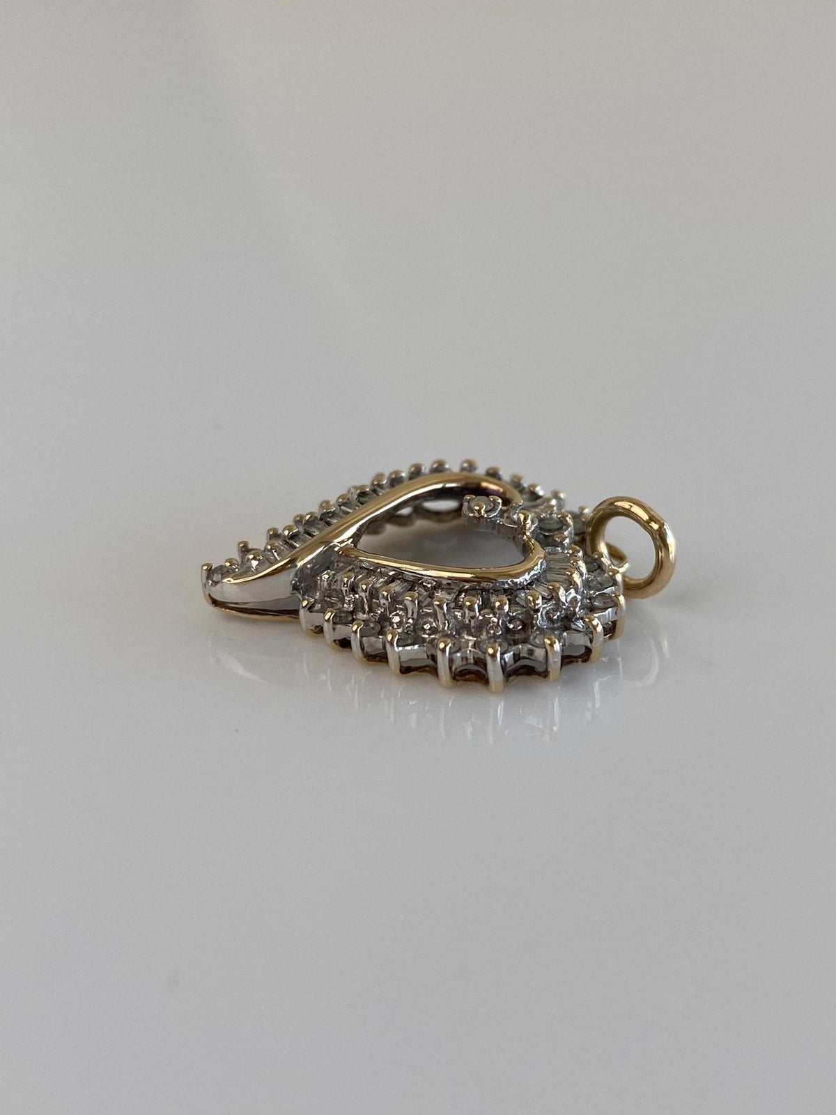 Vintage Solid 10k White & Yellow Gold Diamonds Heart Charm