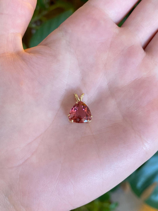 Vintage Solid 14k Yellow Gold Pink Tourmaline Charm