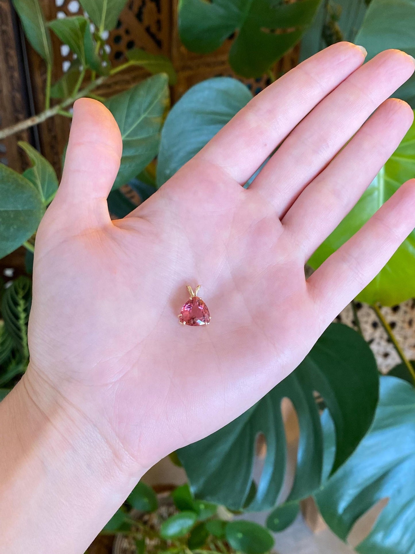 Vintage Solid 14k Yellow Gold Pink Tourmaline Charm