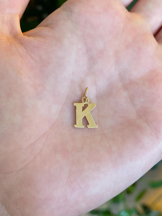 Solid 14k Yellow Gold Initial 'K' Charm