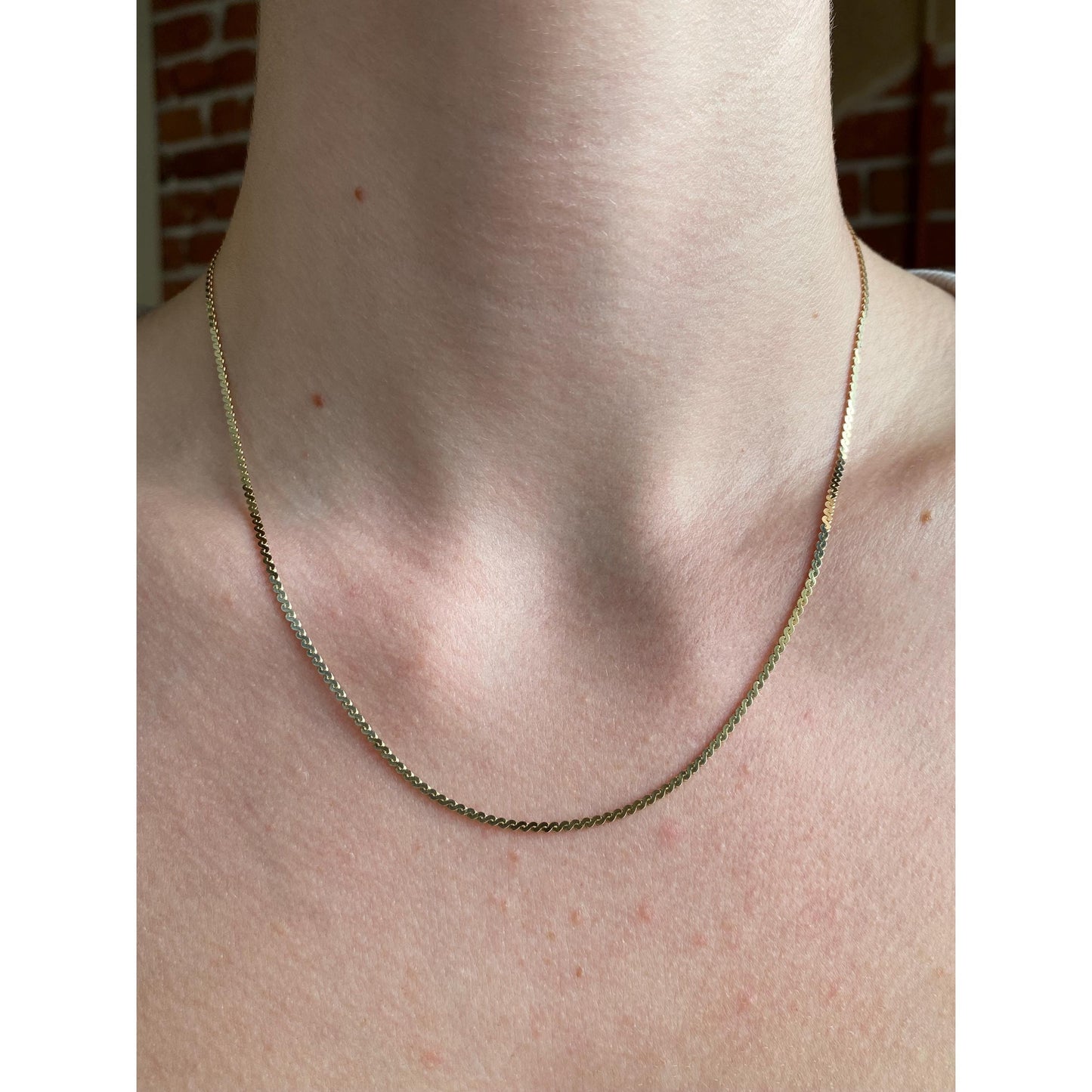 Vintage Solid 14k Yellow Gold Serpentine Chain Necklace - 17.5 inches