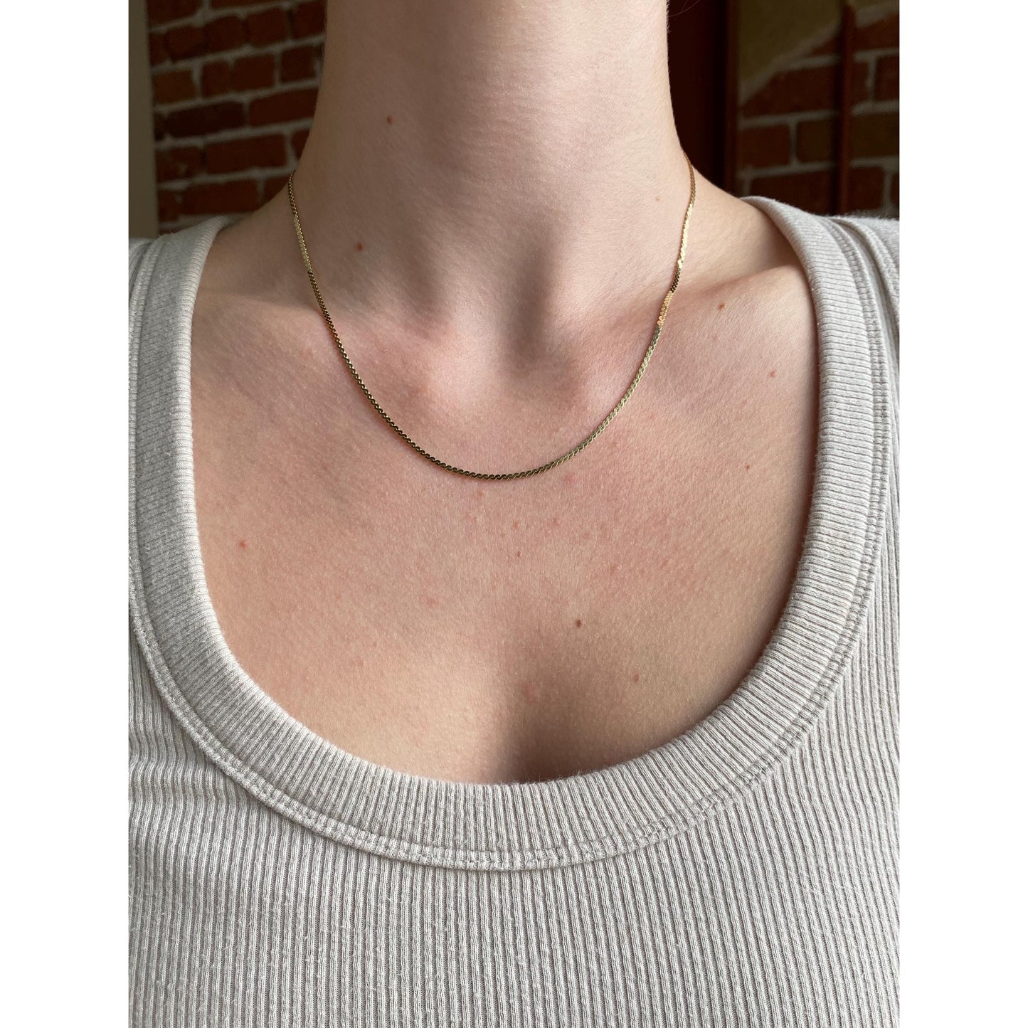 Vintage Solid 14k Yellow Gold Serpentine Chain Necklace - 17.5 inches