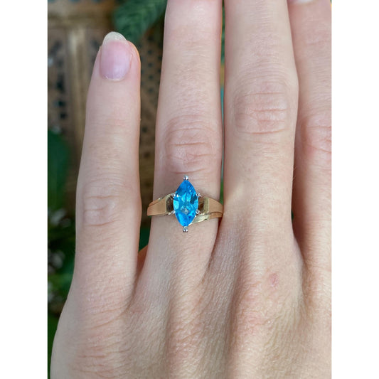 Vintage Solid 10k White & Yellow Gold Marquis Topaz Ring - Size 5