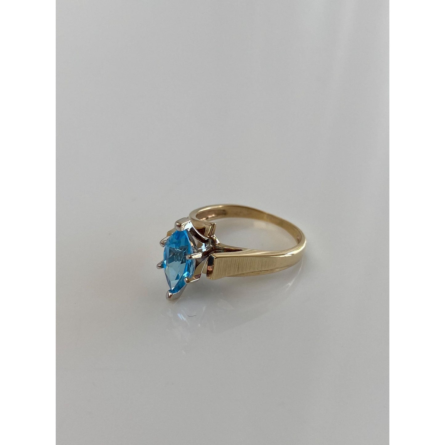 Vintage Solid 10k White & Yellow Gold Marquis Topaz Ring - Size 5