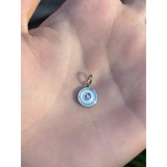 Vintage Solid 14k Yellow & White Gold Diamond MOP Small Cufflink Conversion Charm