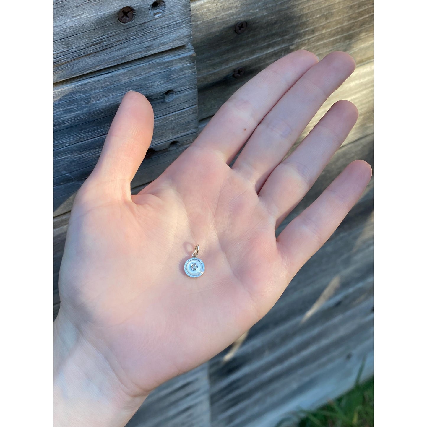 Vintage Solid 14k Yellow & White Gold Diamond MOP Small Cufflink Conversion Charm