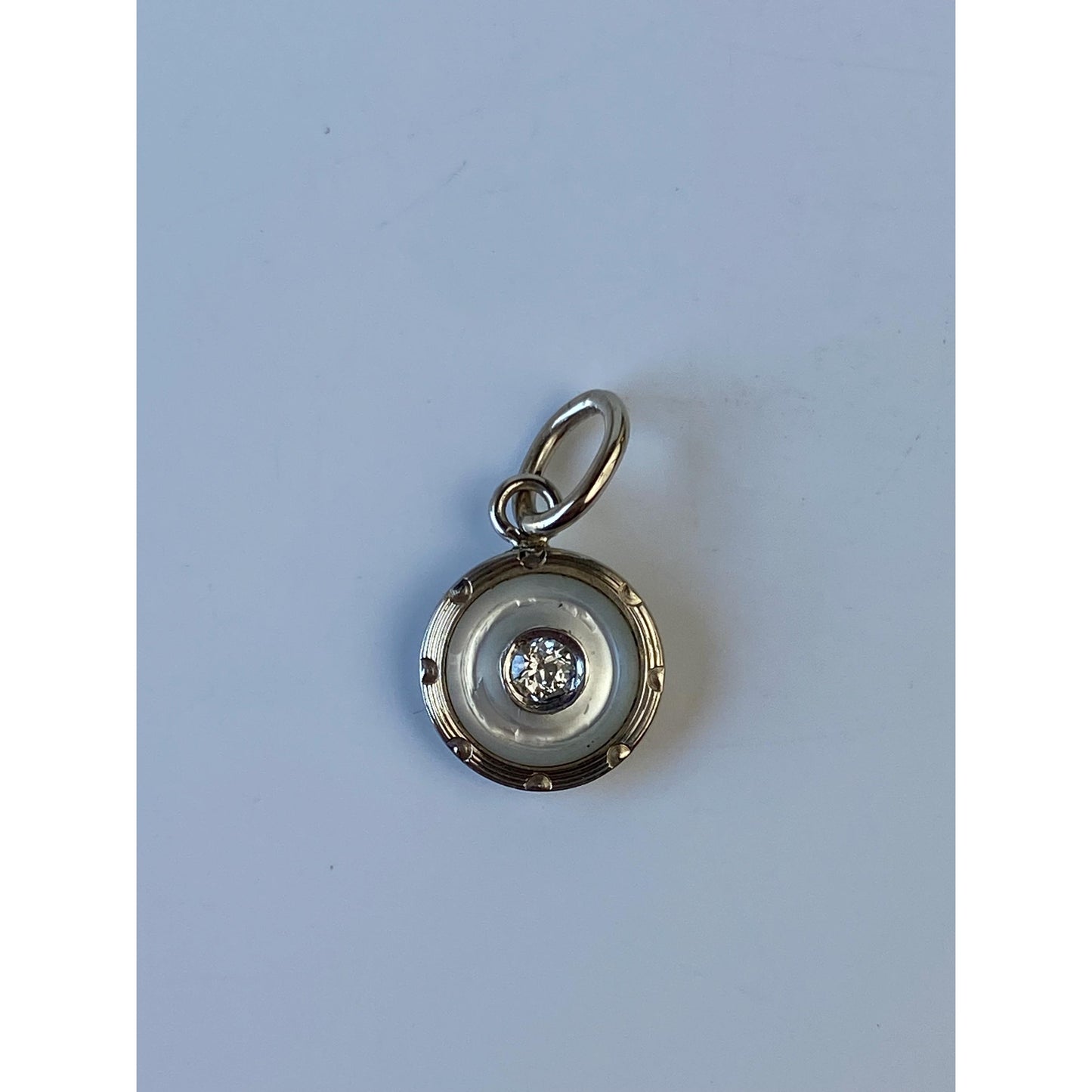 Vintage Solid 14k Yellow & White Gold Diamond MOP Small Cufflink Conversion Charm