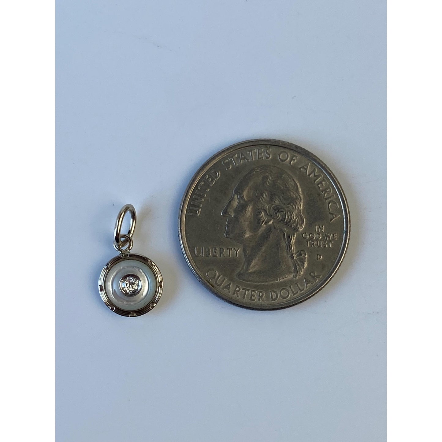 Vintage Solid 14k Yellow & White Gold Diamond MOP Small Cufflink Conversion Charm