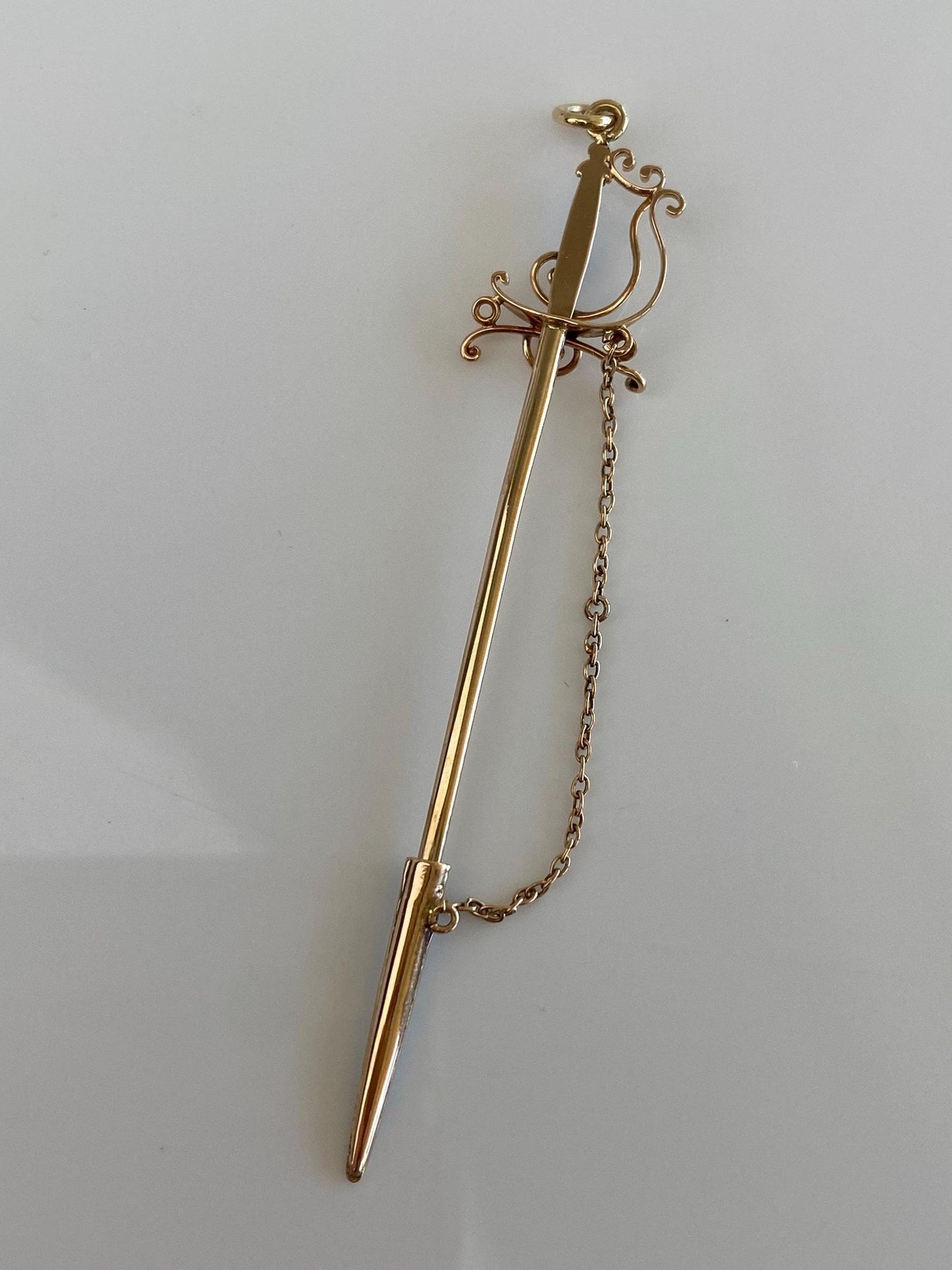 Vintage Solid 14k Yellow Gold Blue Enamel Sword Charm