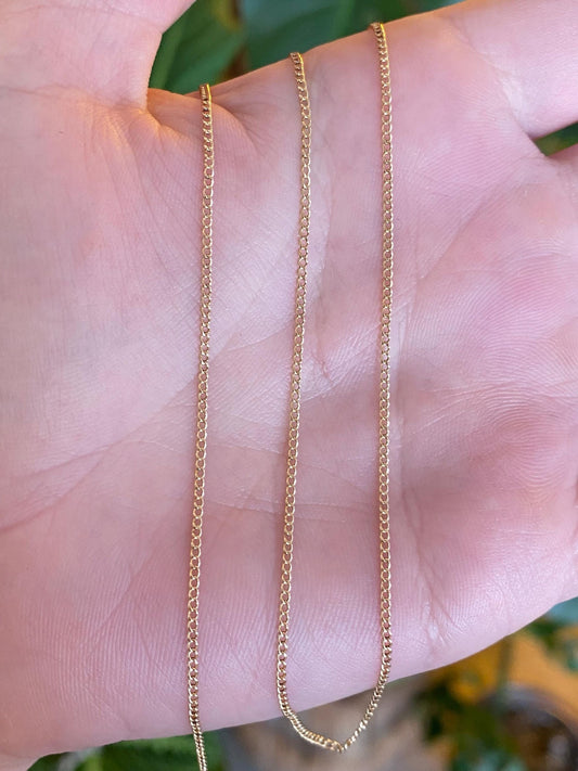 Vintage Solid 14k Yellow Gold Dainty Curb Chain Necklace - 20 inches
