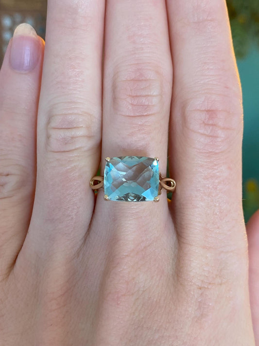 Vintage Solid 14k Yellow Gold Colored Quartz Ring - Size 7.75