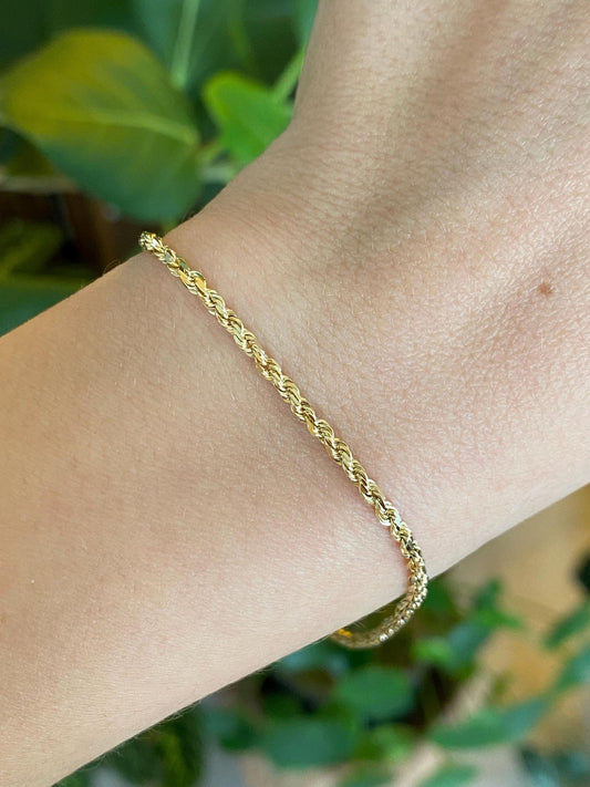 Vintage Solid 14k Yellow Gold Rope Chain Anklet - 8.25 inches