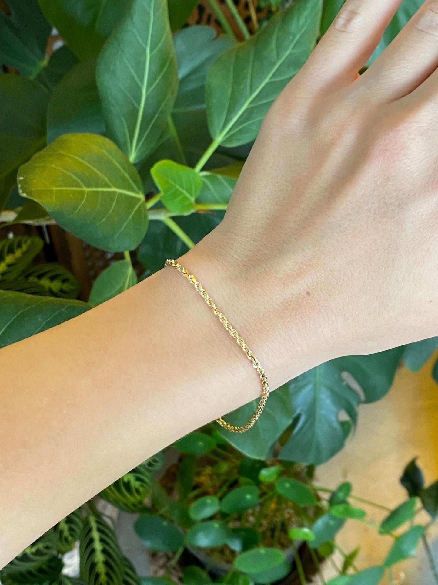 Vintage Solid 14k Yellow Gold Rope Chain Anklet - 8.25 inches