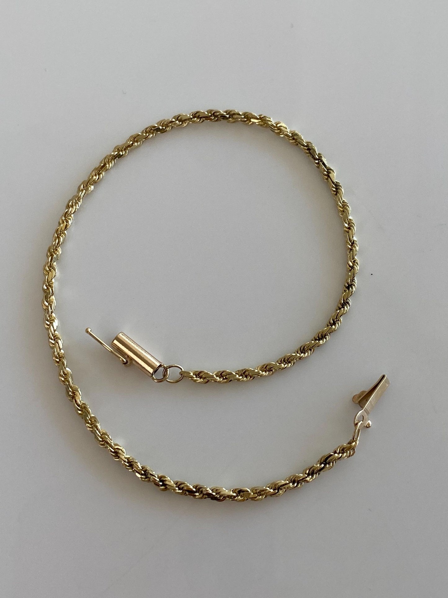 Vintage Solid 14k Yellow Gold Rope Chain Anklet - 8.25 inches