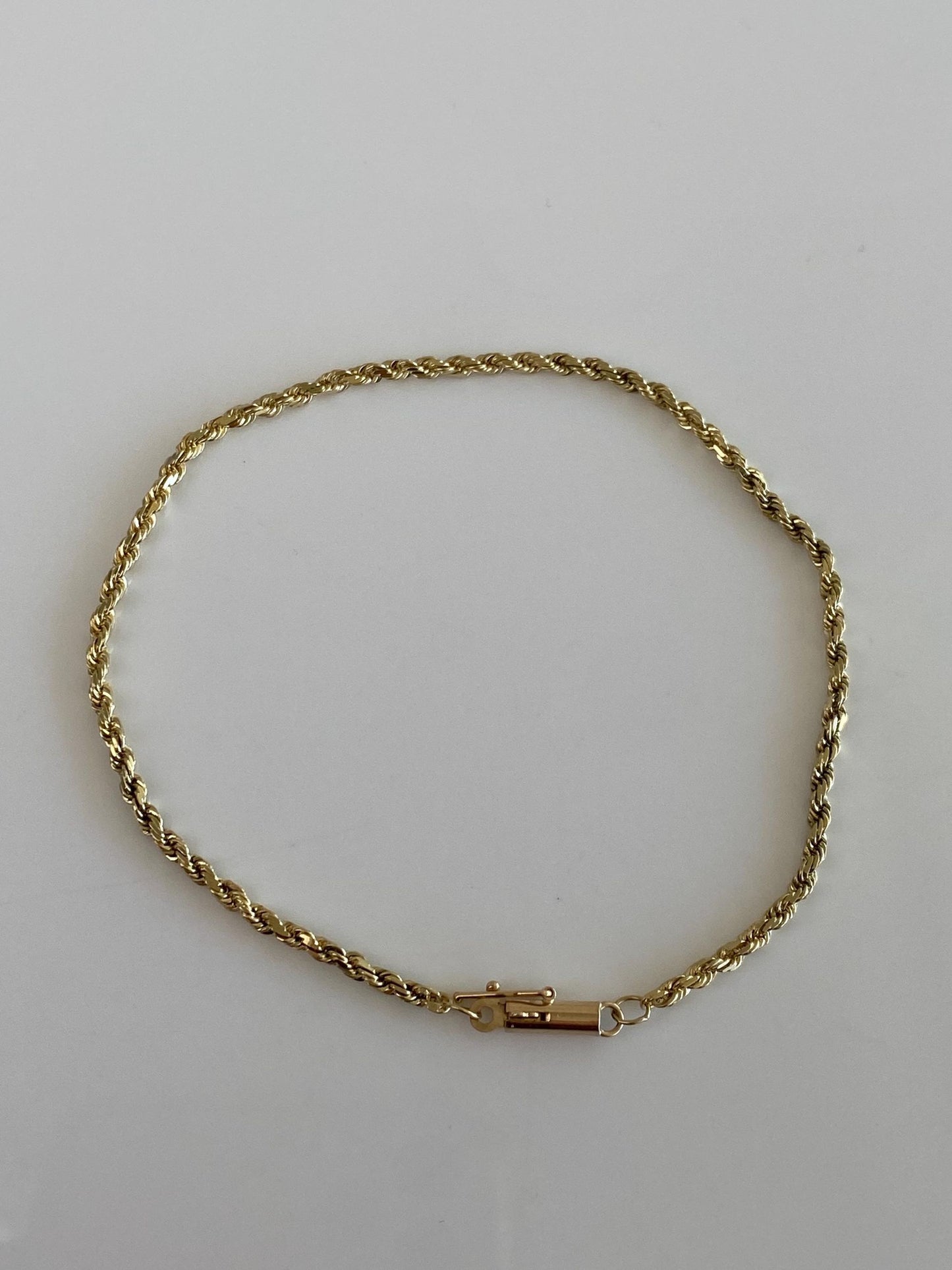 Vintage Solid 14k Yellow Gold Rope Chain Anklet - 8.25 inches