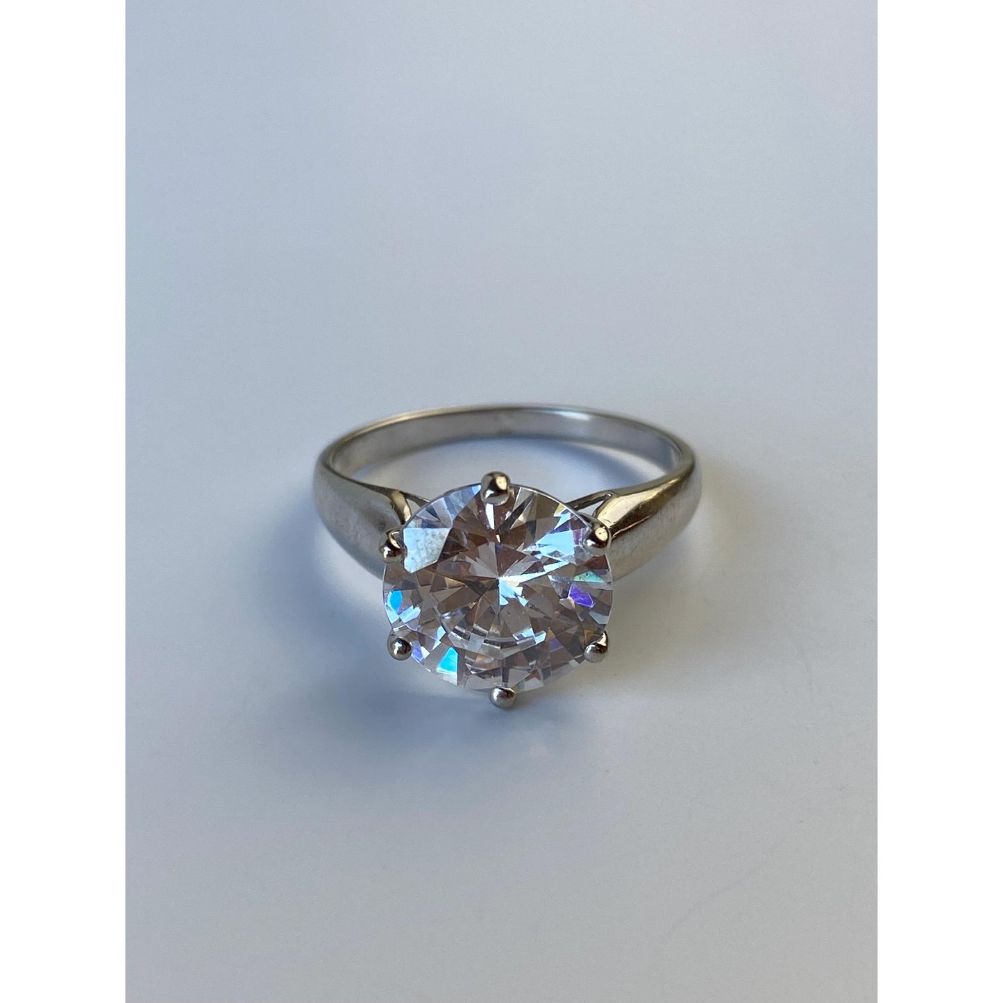 Vintage Solid 10k White Gold Clear Cubic Zirconia Ring - Size 6.75