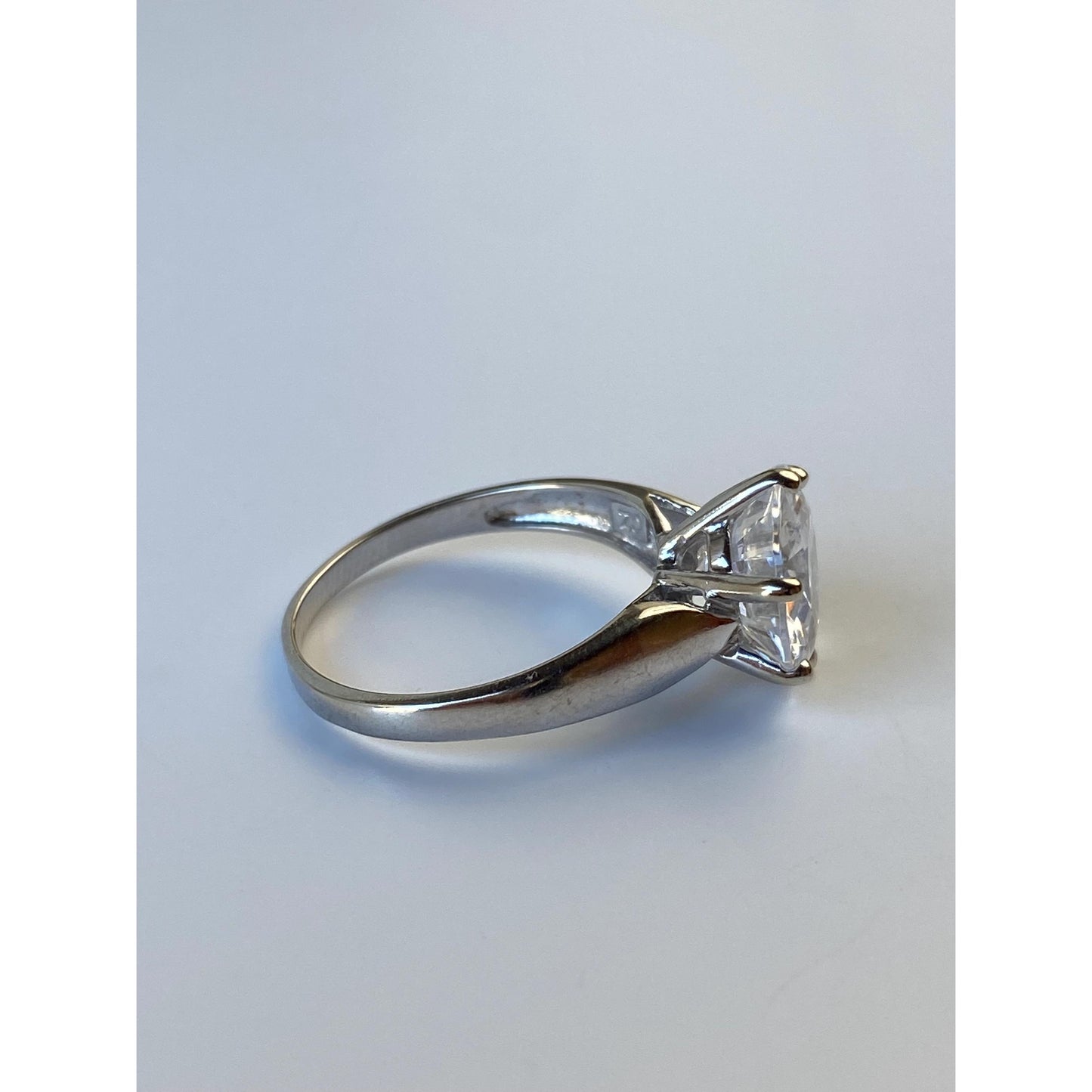 Vintage Solid 10k White Gold Clear Cubic Zirconia Ring - Size 6.75