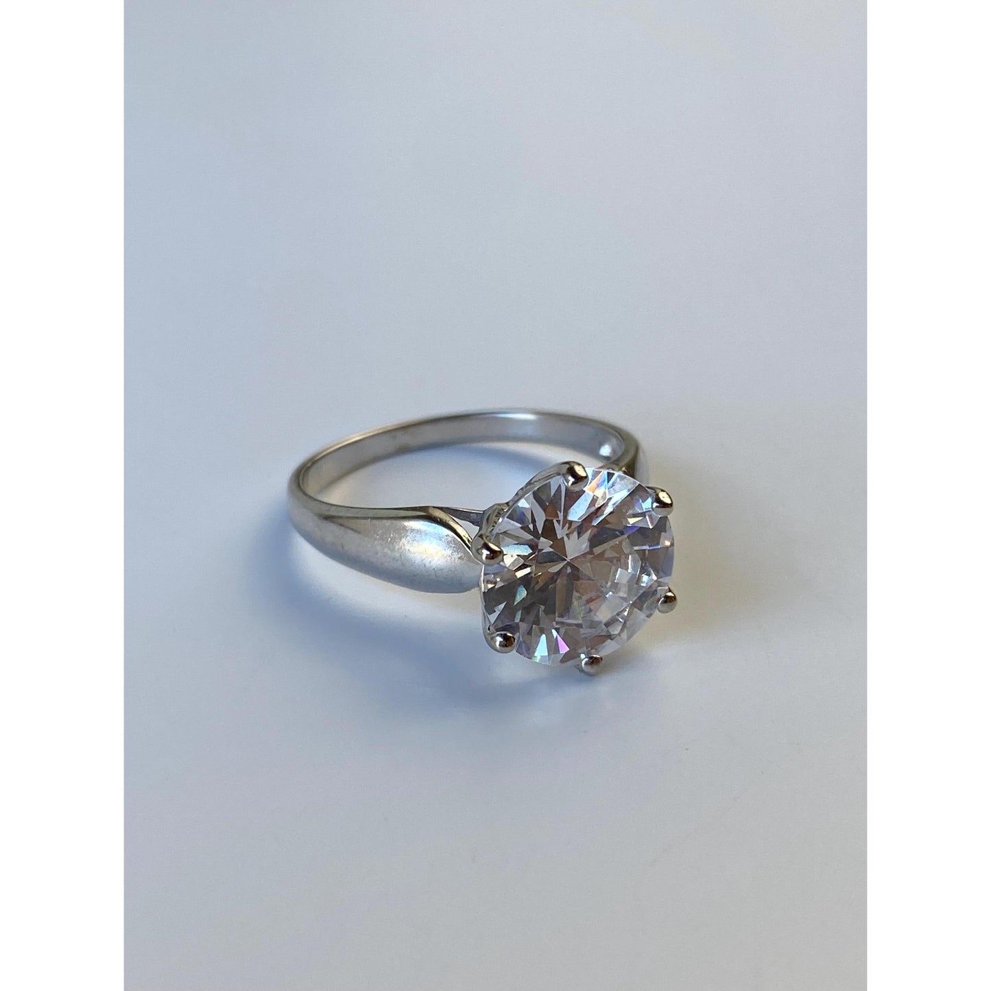 Vintage Solid 10k White Gold Clear Cubic Zirconia Ring - Size 6.75