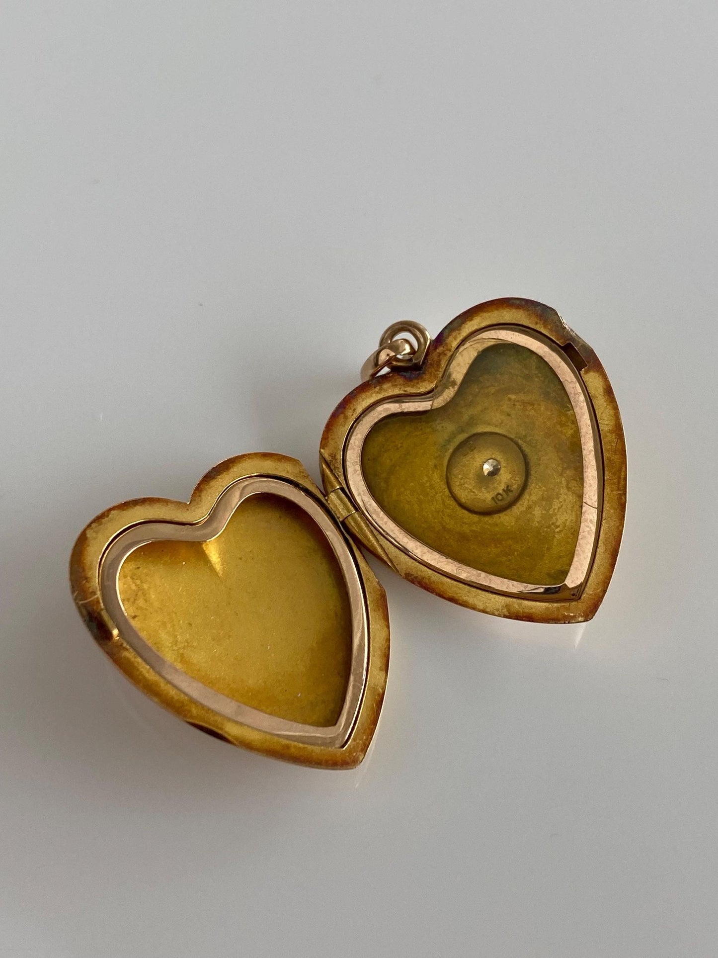 Vintage Solid 10k Rosey Gold Star Set Diamond Heart Locket Charm