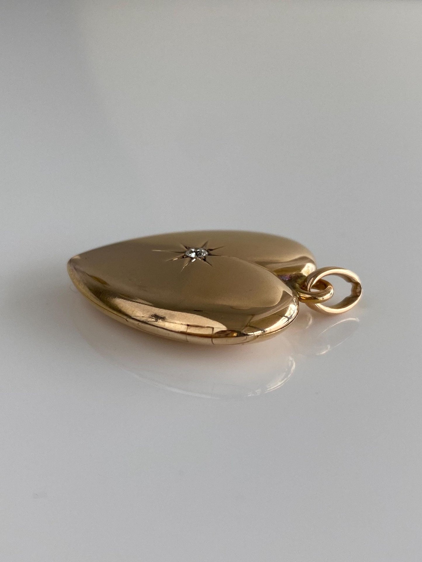 Vintage Solid 10k Rosey Gold Star Set Diamond Heart Locket Charm