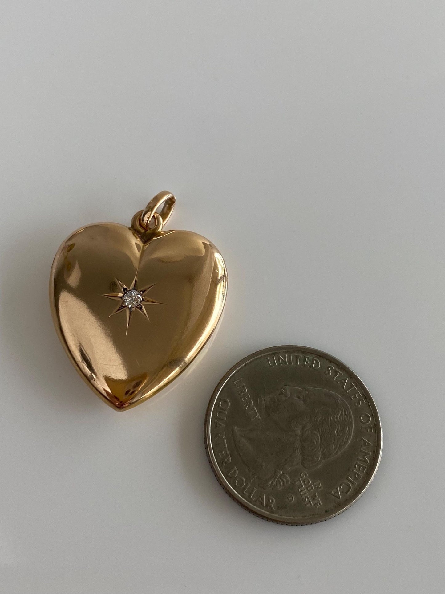 Vintage Solid 10k Rosey Gold Star Set Diamond Heart Locket Charm
