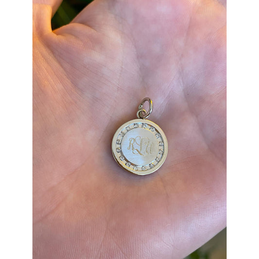 Vintage Solid 14k White Gold Diamond Halo Monogram Cufflink Conversion Charm