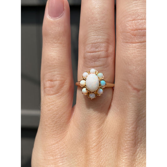 Vintage Solid 10k Yellow Gold Opal Cluster Ring - Size 4.75