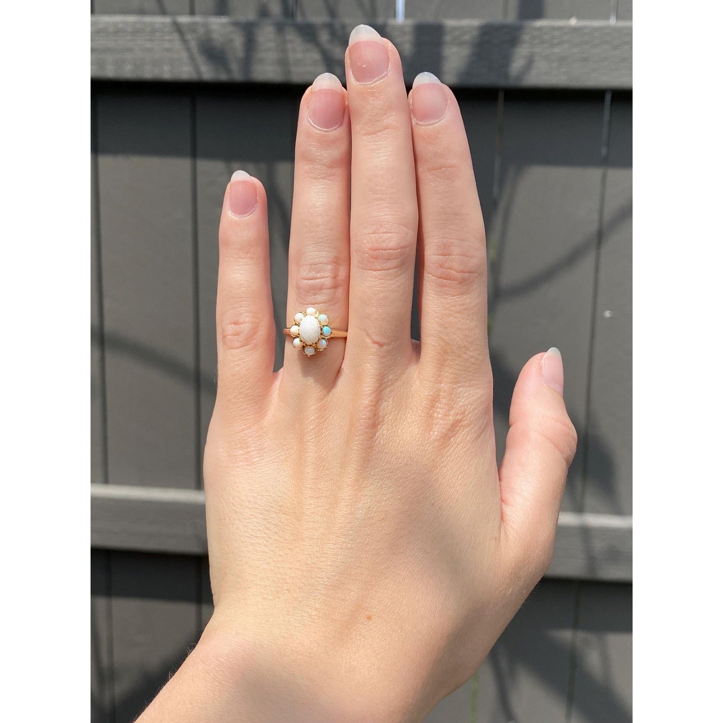 Vintage Solid 10k Yellow Gold Opal Cluster Ring - Size 4.75