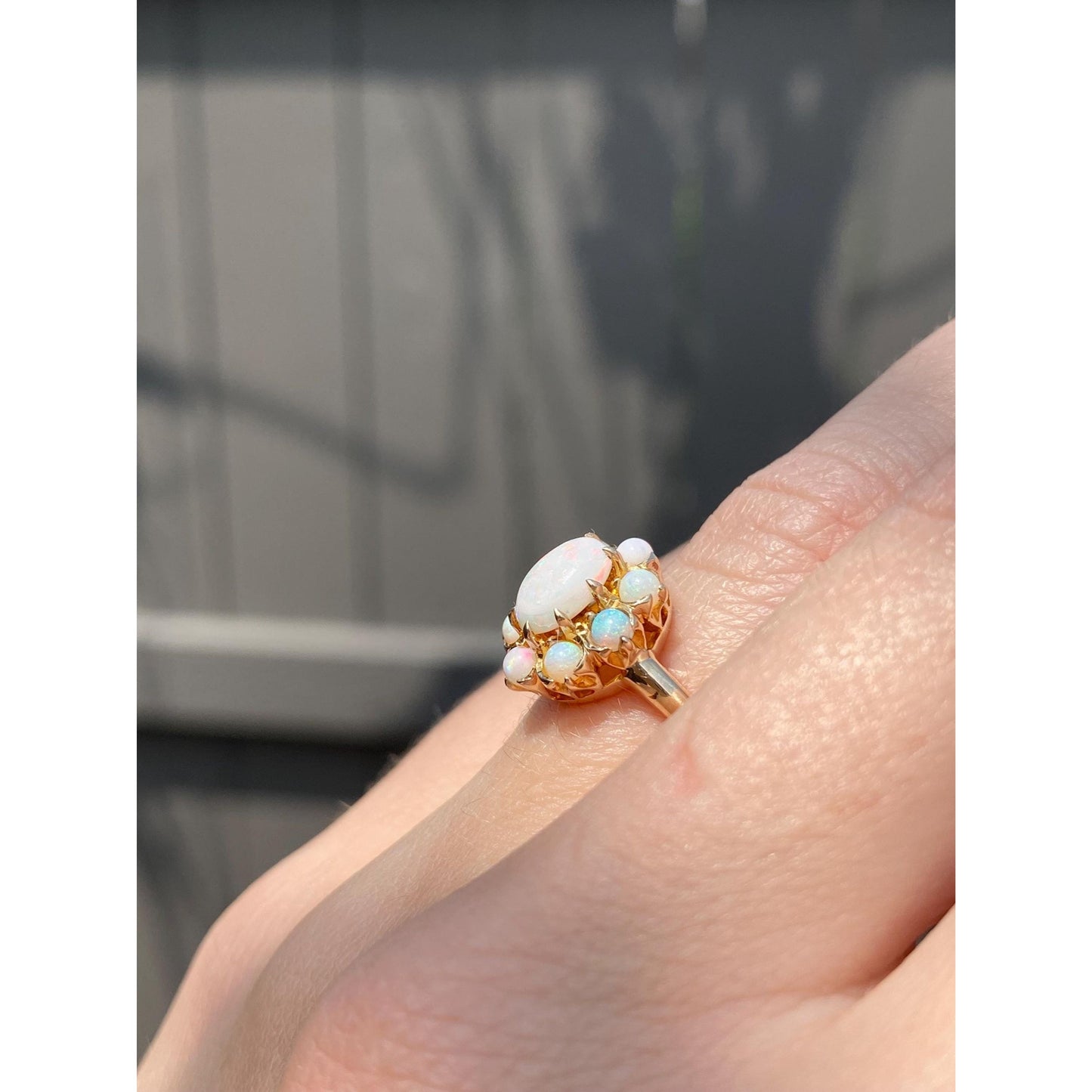 Vintage Solid 10k Yellow Gold Opal Cluster Ring - Size 4.75