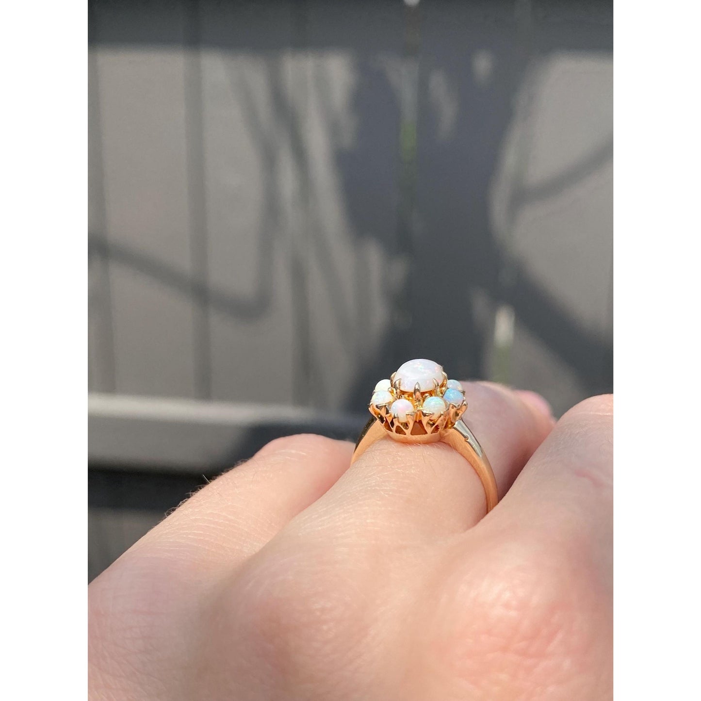 Vintage Solid 10k Yellow Gold Opal Cluster Ring - Size 4.75