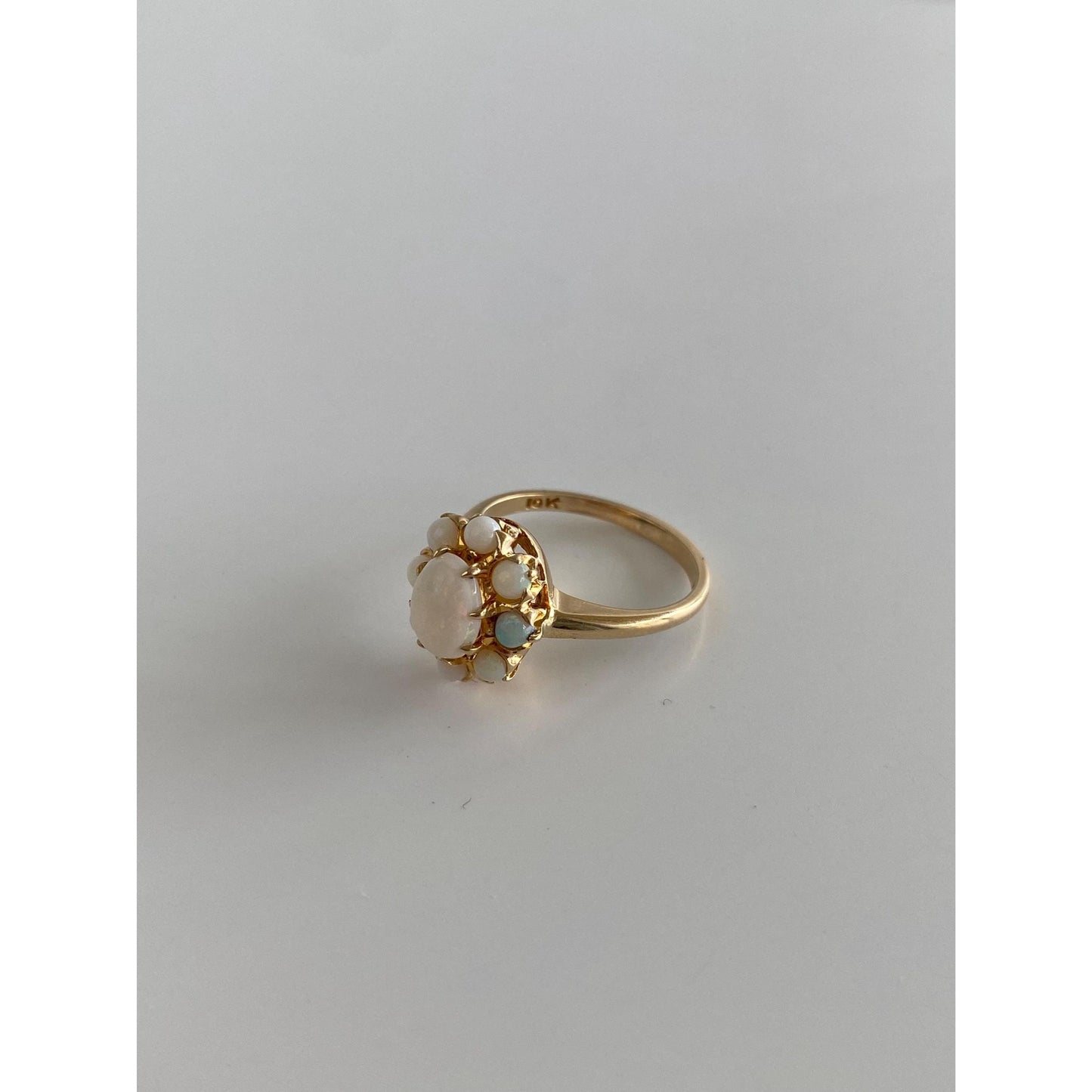 Vintage Solid 10k Yellow Gold Opal Cluster Ring - Size 4.75