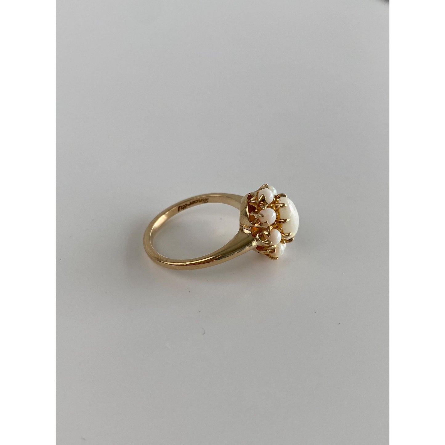 Vintage Solid 10k Yellow Gold Opal Cluster Ring - Size 4.75