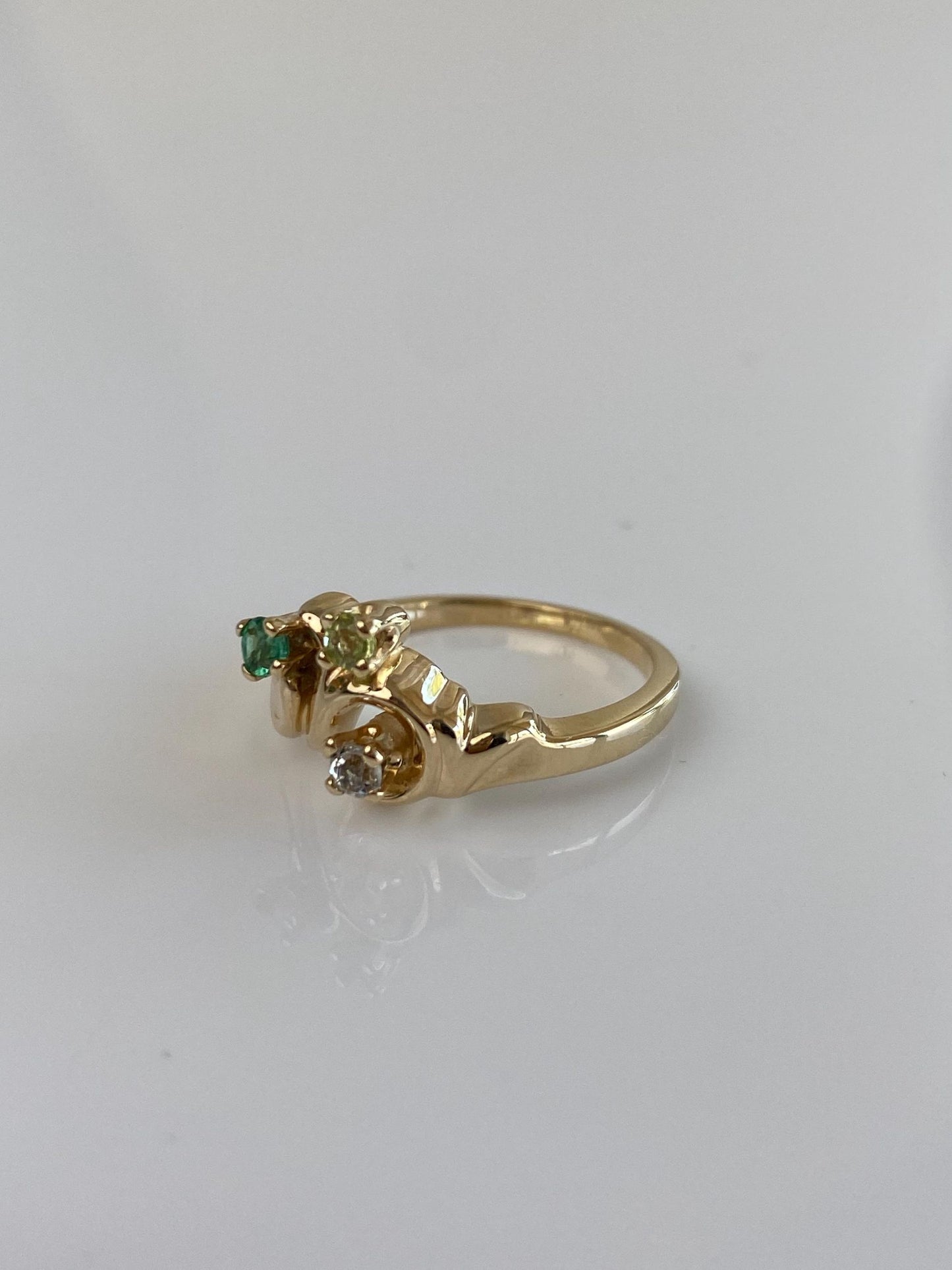 Vintage Solid 14k Yellow Gold Clear Lemon Quartz & Emerald Ring - Size 6