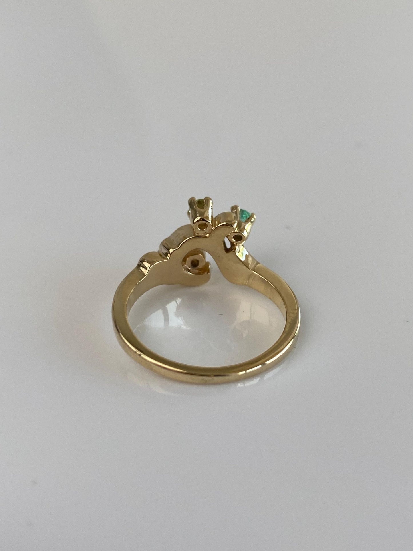 Vintage Solid 14k Yellow Gold Clear Lemon Quartz & Emerald Ring - Size 6