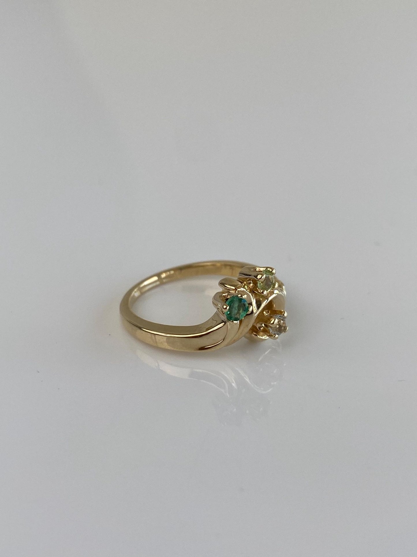 Vintage Solid 14k Yellow Gold Clear Lemon Quartz & Emerald Ring - Size 6