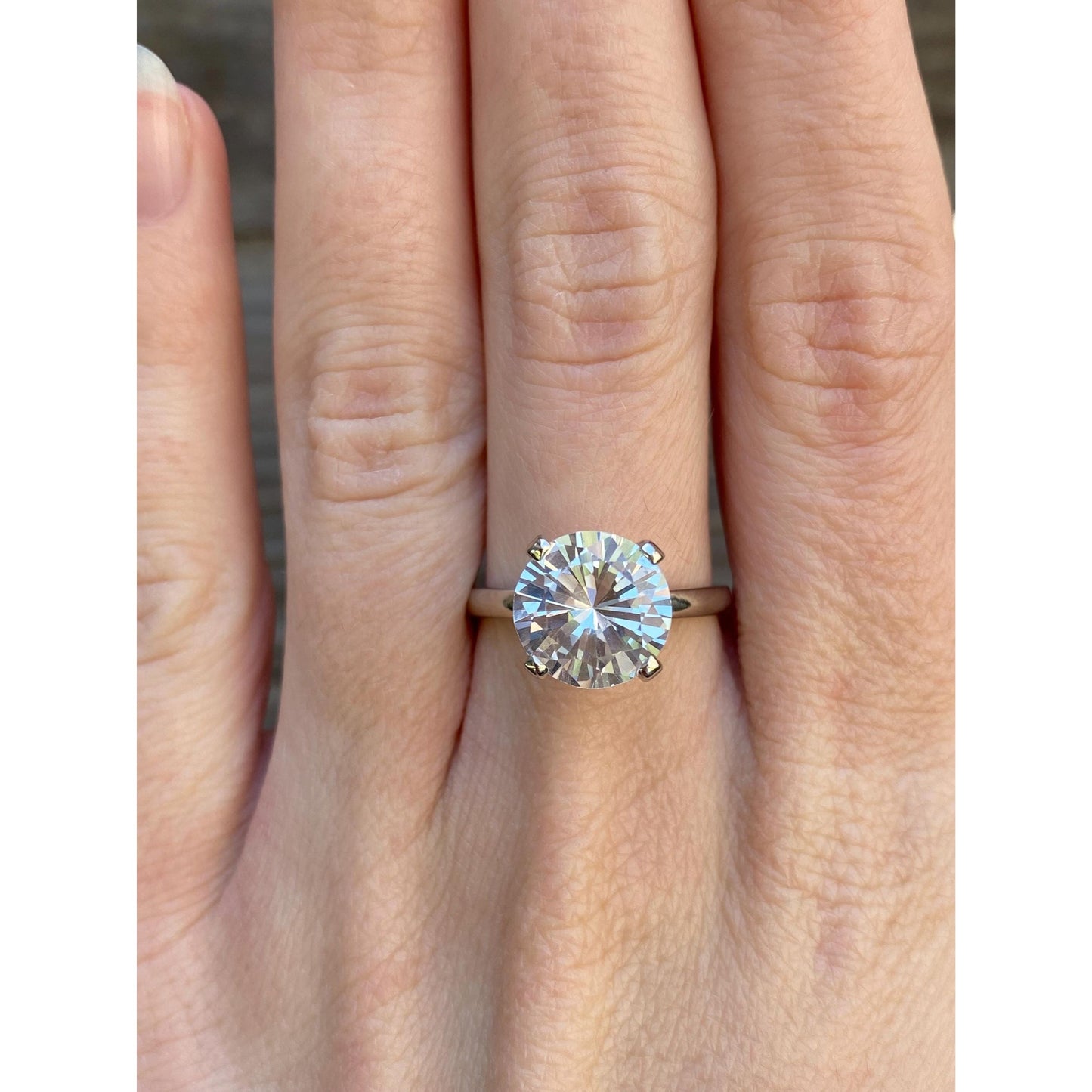 Vintage Solid 14k White Gold Clear Sapphire Ring - Size 7.75