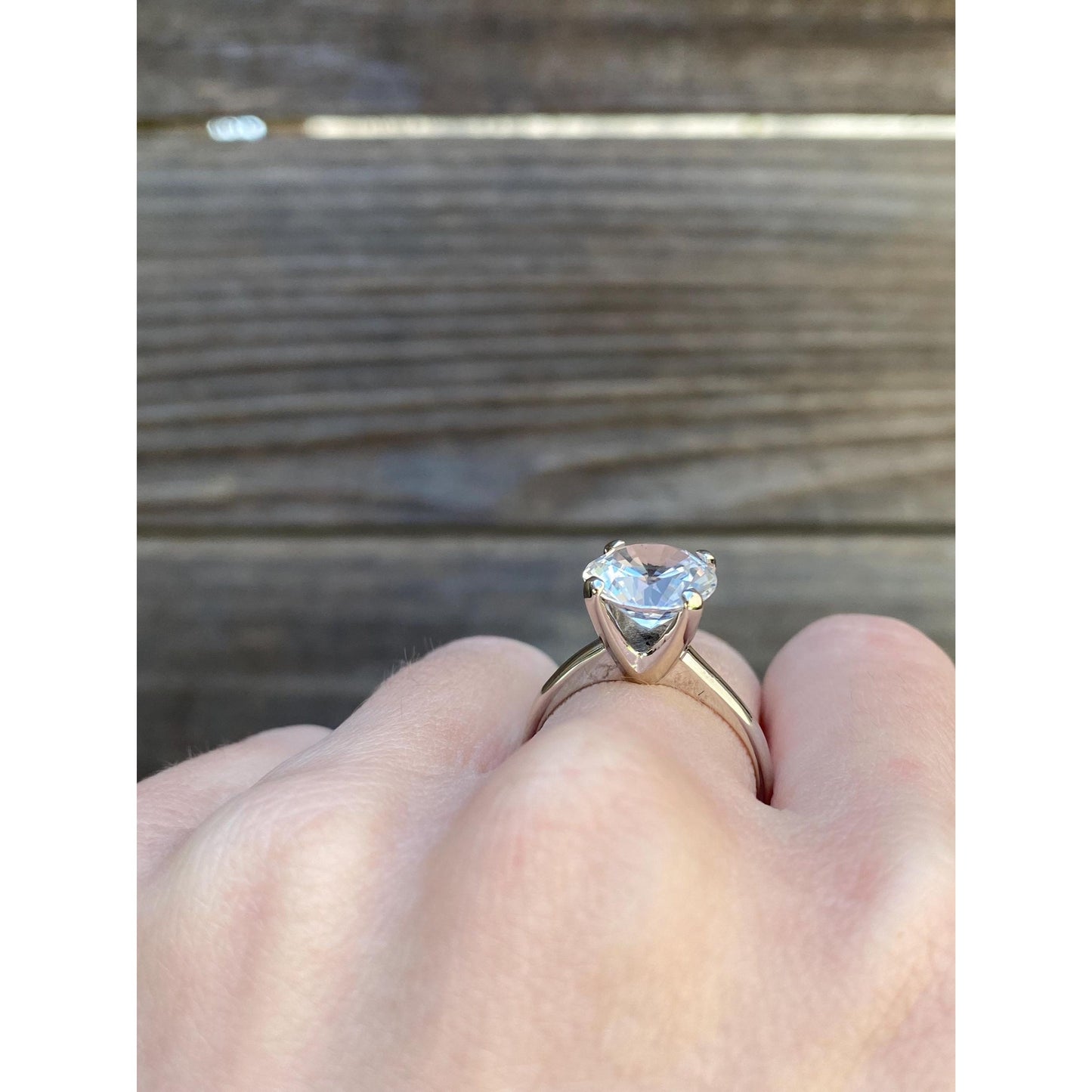 Vintage Solid 14k White Gold Clear Sapphire Ring - Size 7.75