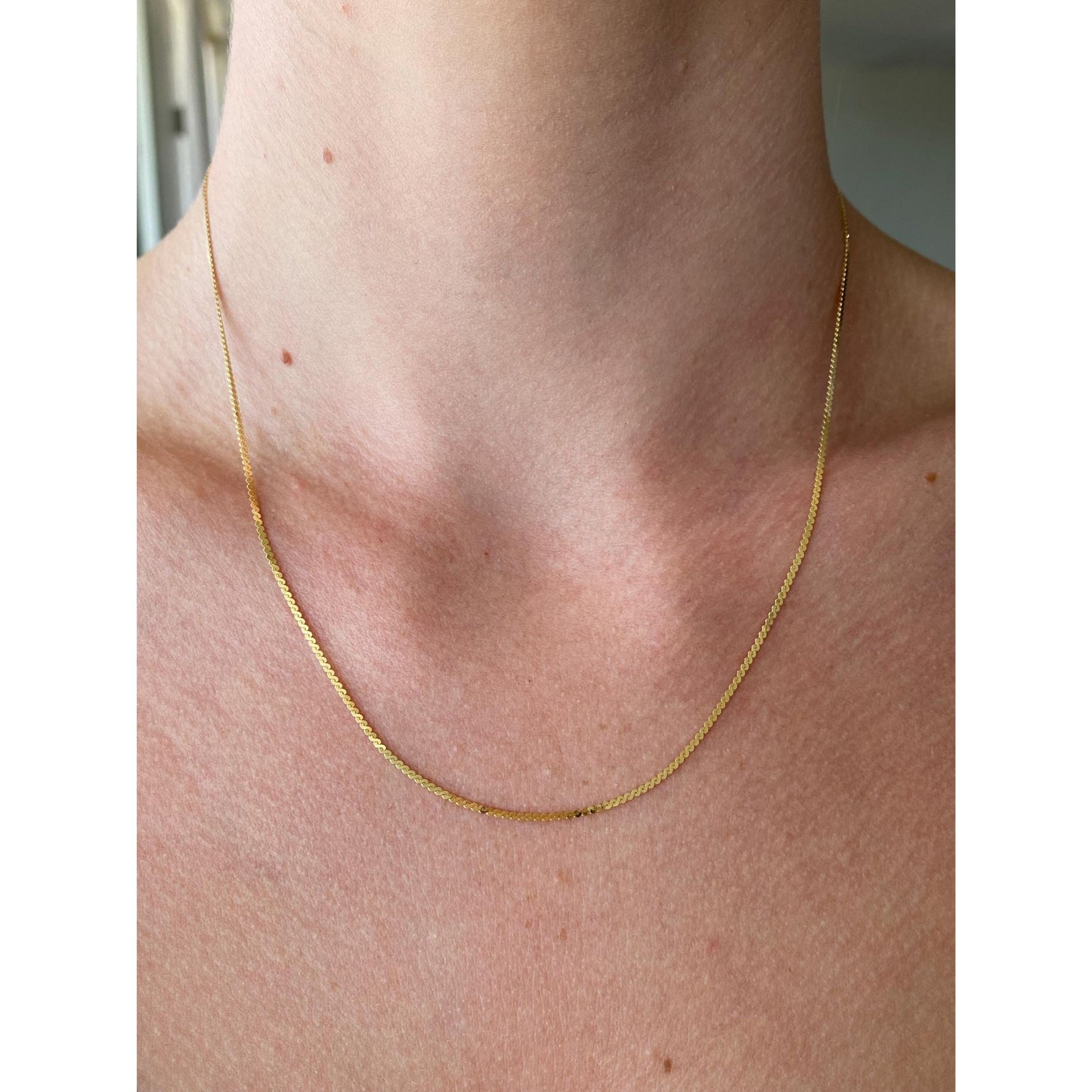 Vintage Solid 14k Yellow Gold Serpentine Chain Necklace - 17.75 inches