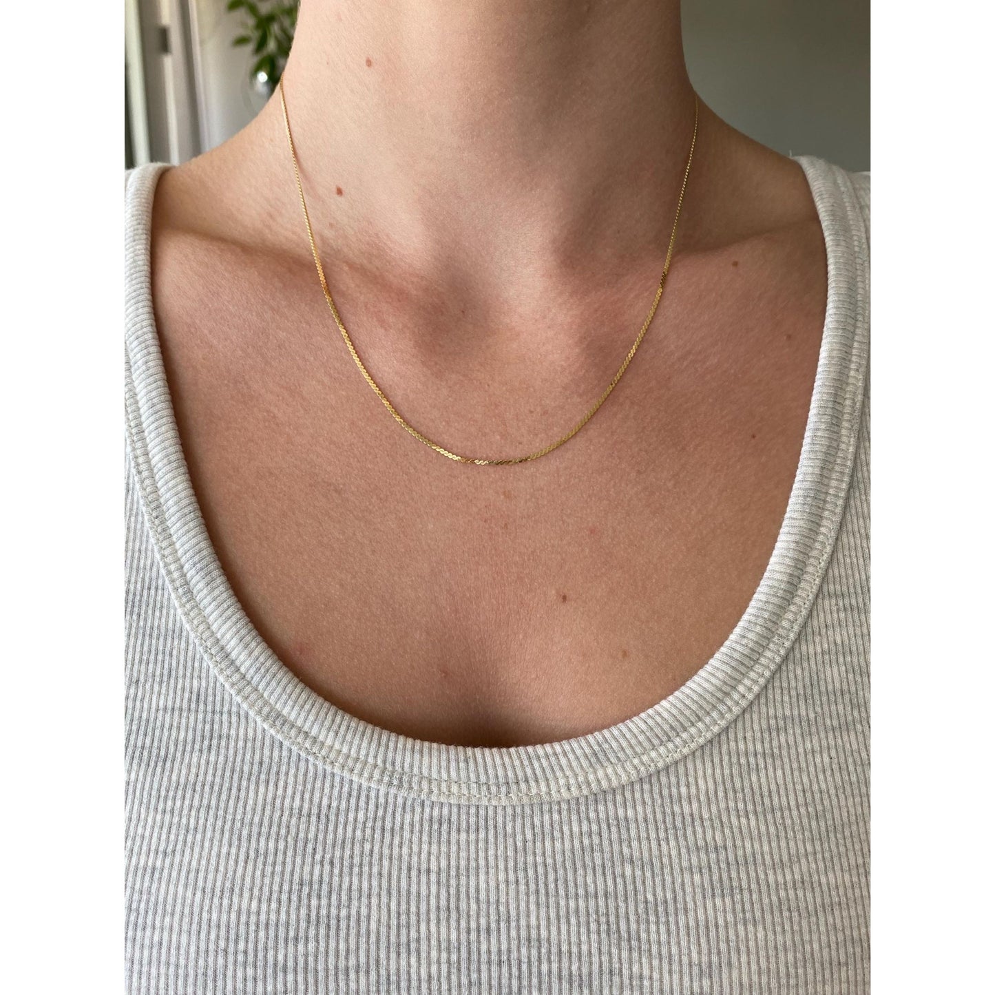 Vintage Solid 14k Yellow Gold Serpentine Chain Necklace - 17.75 inches