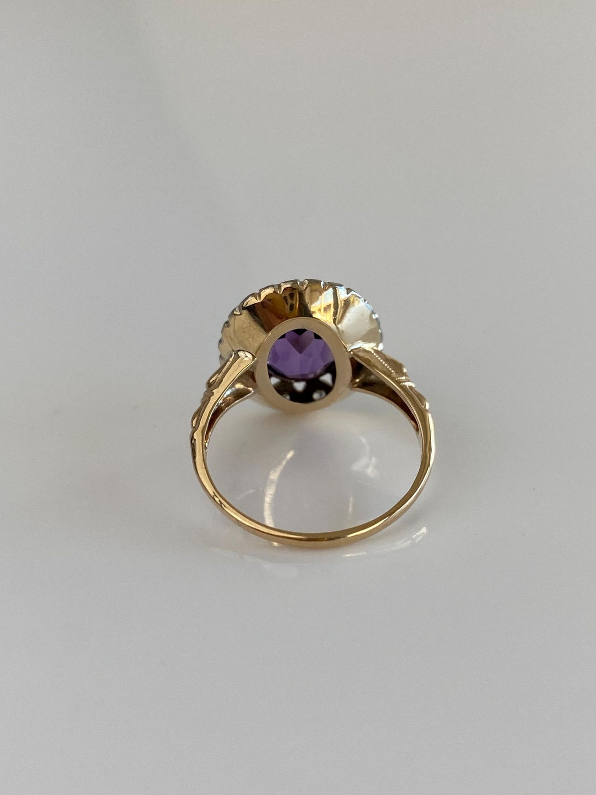 Vintage Solid 10k White & Yellow Gold Clear Spinel Halo Amethyst Ring - Size 6.5