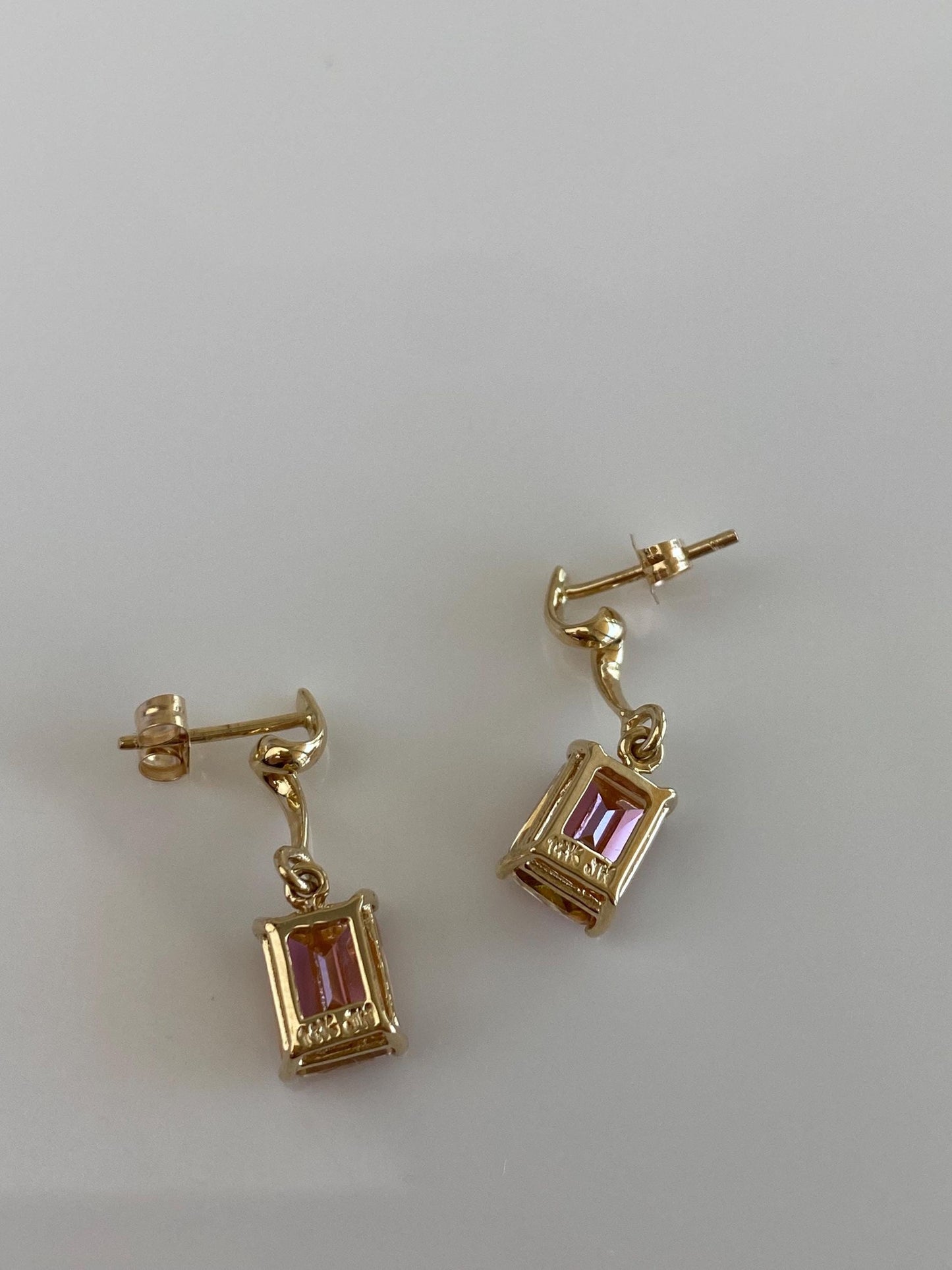 Vintage Solid 14k Yellow Gold Pink Orange Mystic Topaz Dangle Stud Earrings