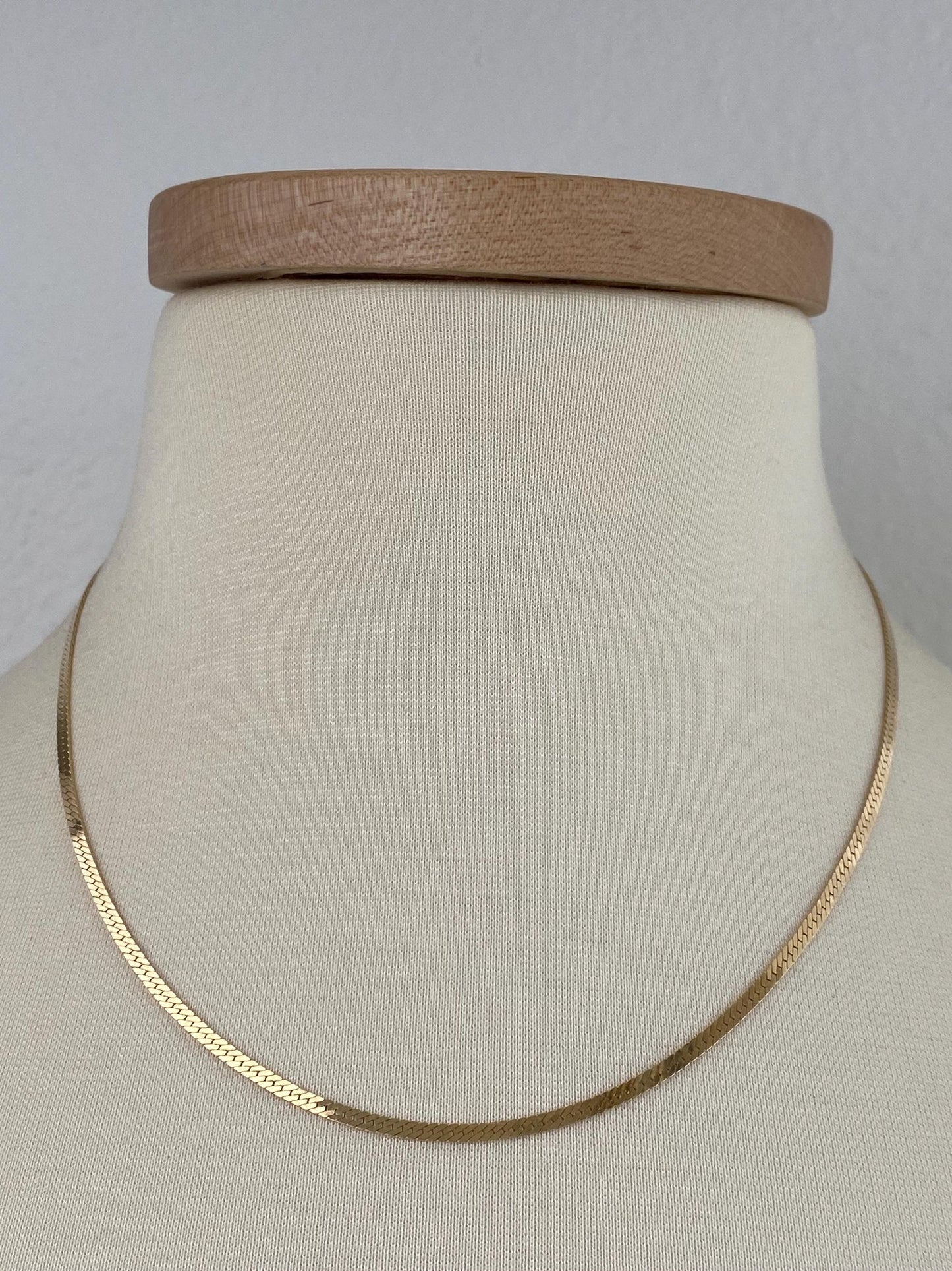 Vintage Solid 14k Yellow Gold Slim Herringbone Chain Necklace - 18.25 inches