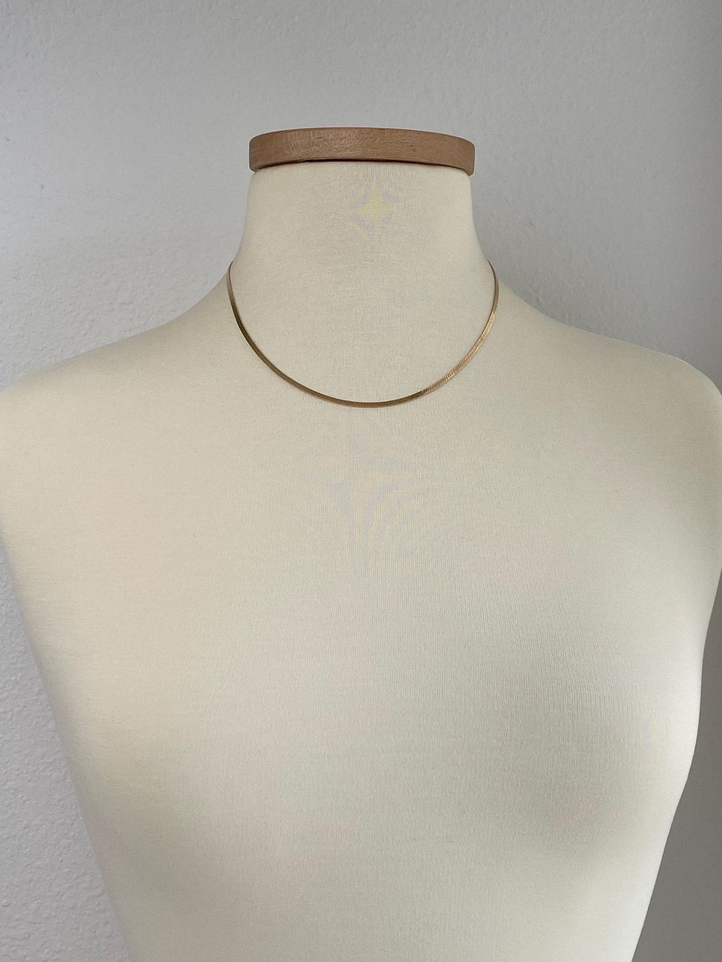 Vintage Solid 14k Yellow Gold Slim Herringbone Chain Necklace - 18.25 inches