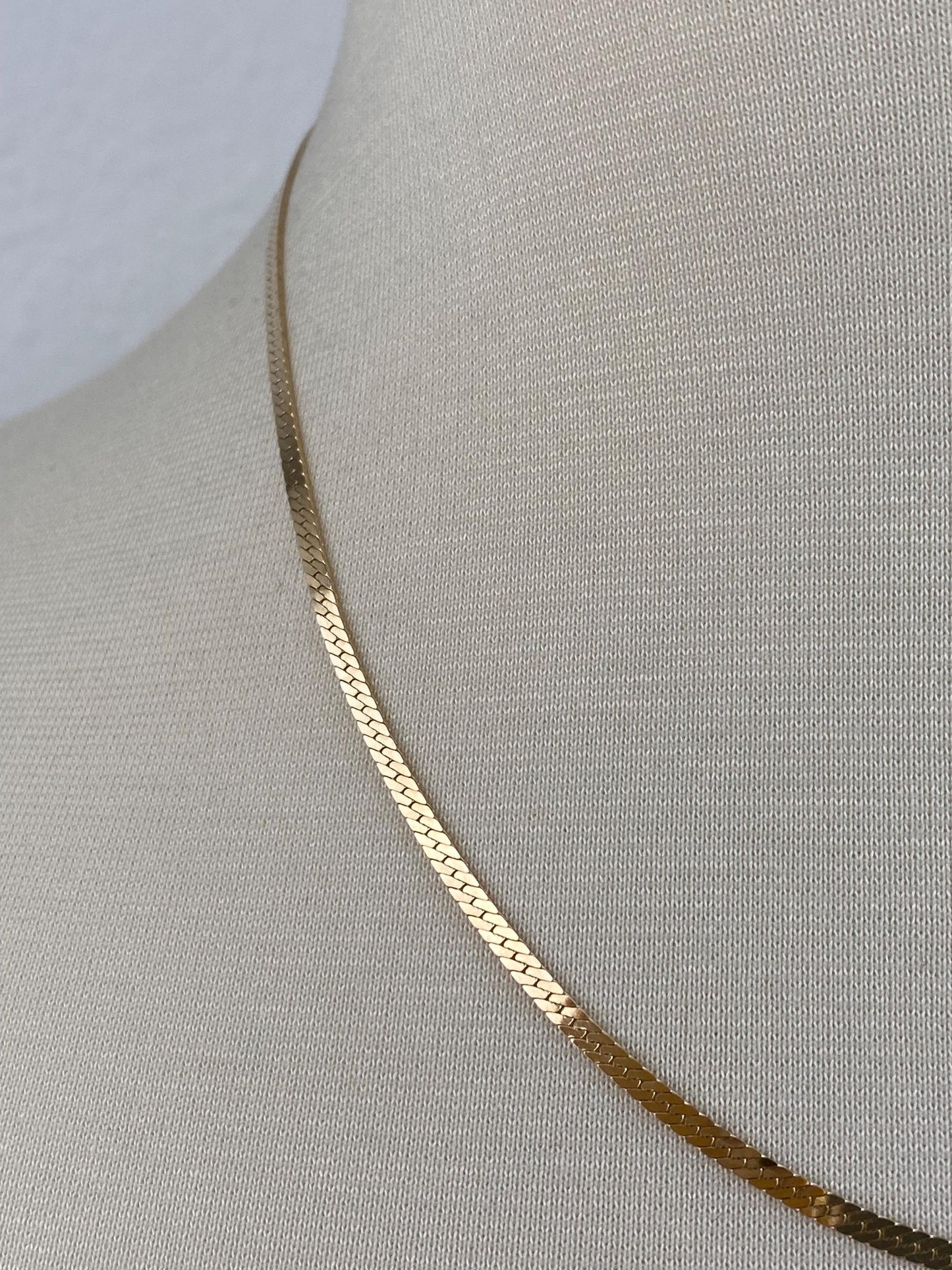 Vintage Solid 14k Yellow Gold Slim Herringbone Chain Necklace - 18.25 inches