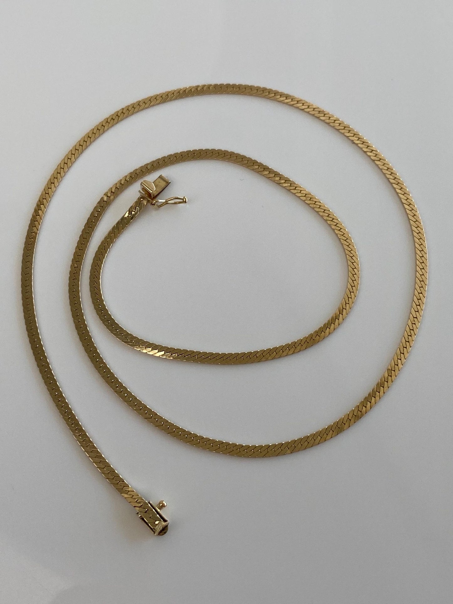 Vintage Solid 14k Yellow Gold Slim Herringbone Chain Necklace - 18.25 inches