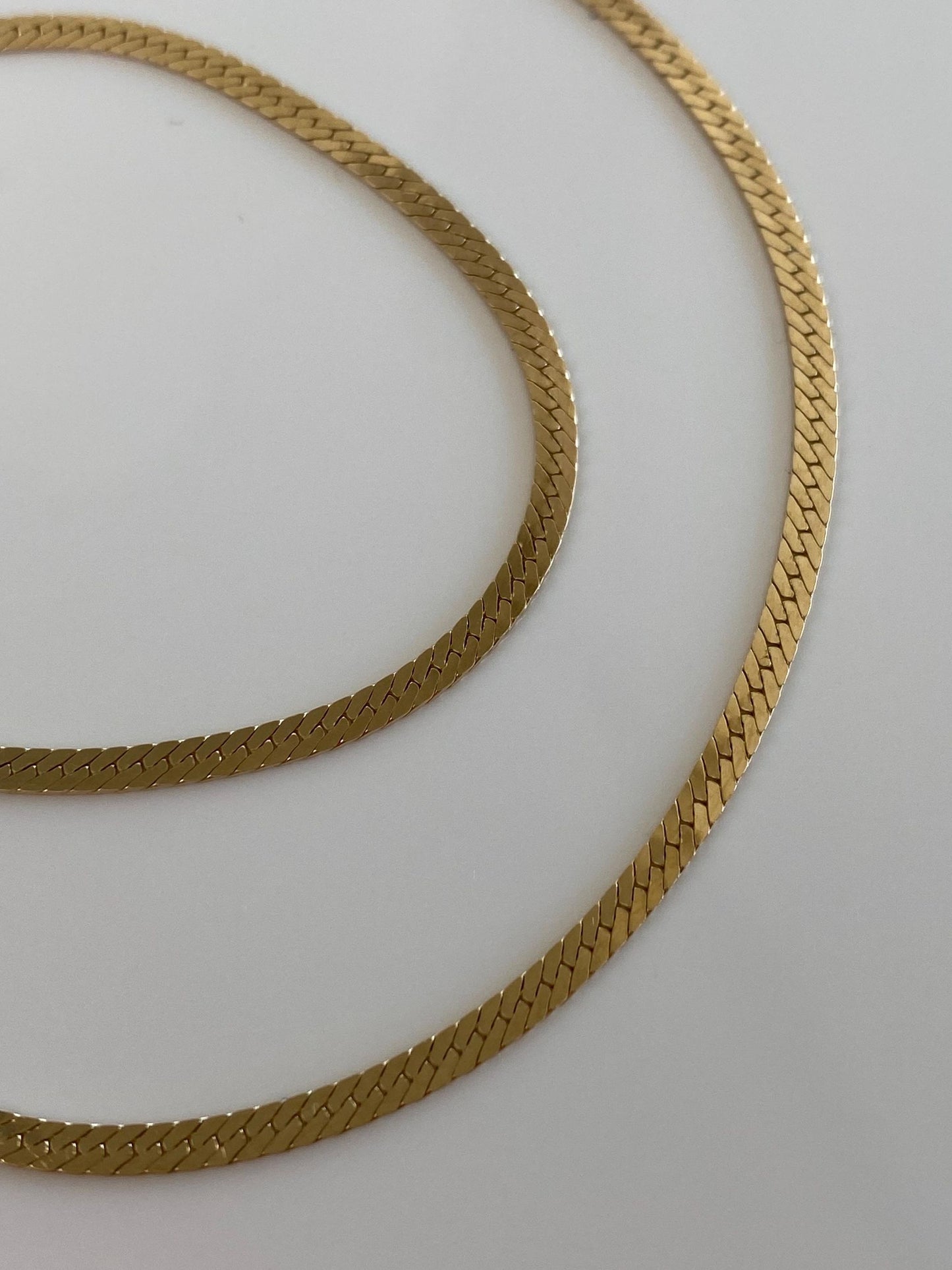 Vintage Solid 14k Yellow Gold Slim Herringbone Chain Necklace - 18.25 inches