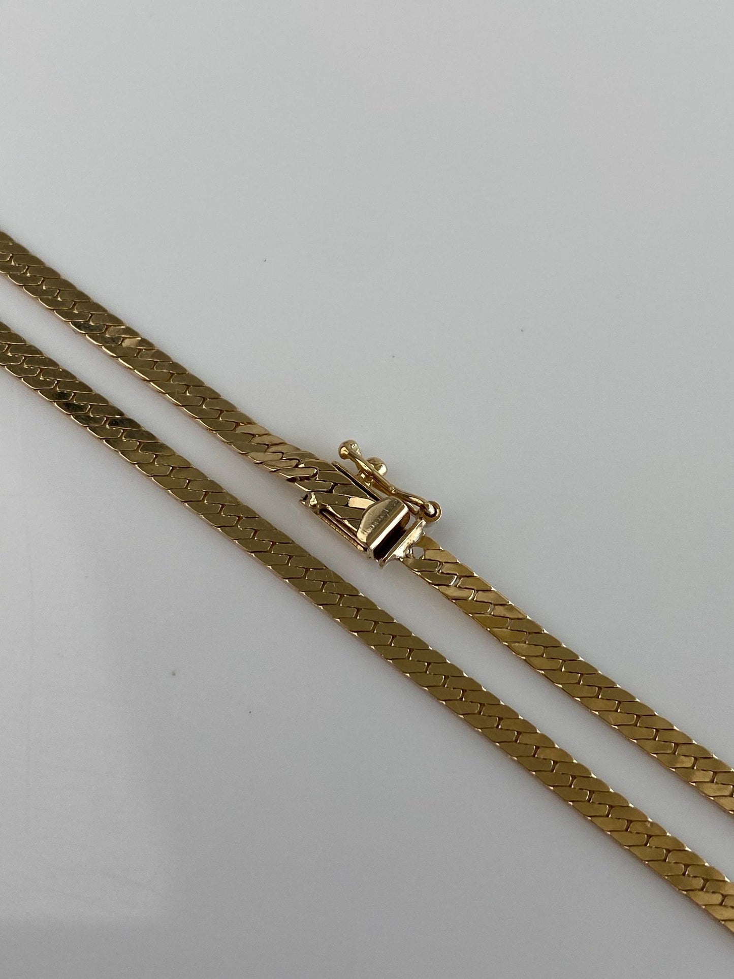Vintage Solid 14k Yellow Gold Slim Herringbone Chain Necklace - 18.25 inches