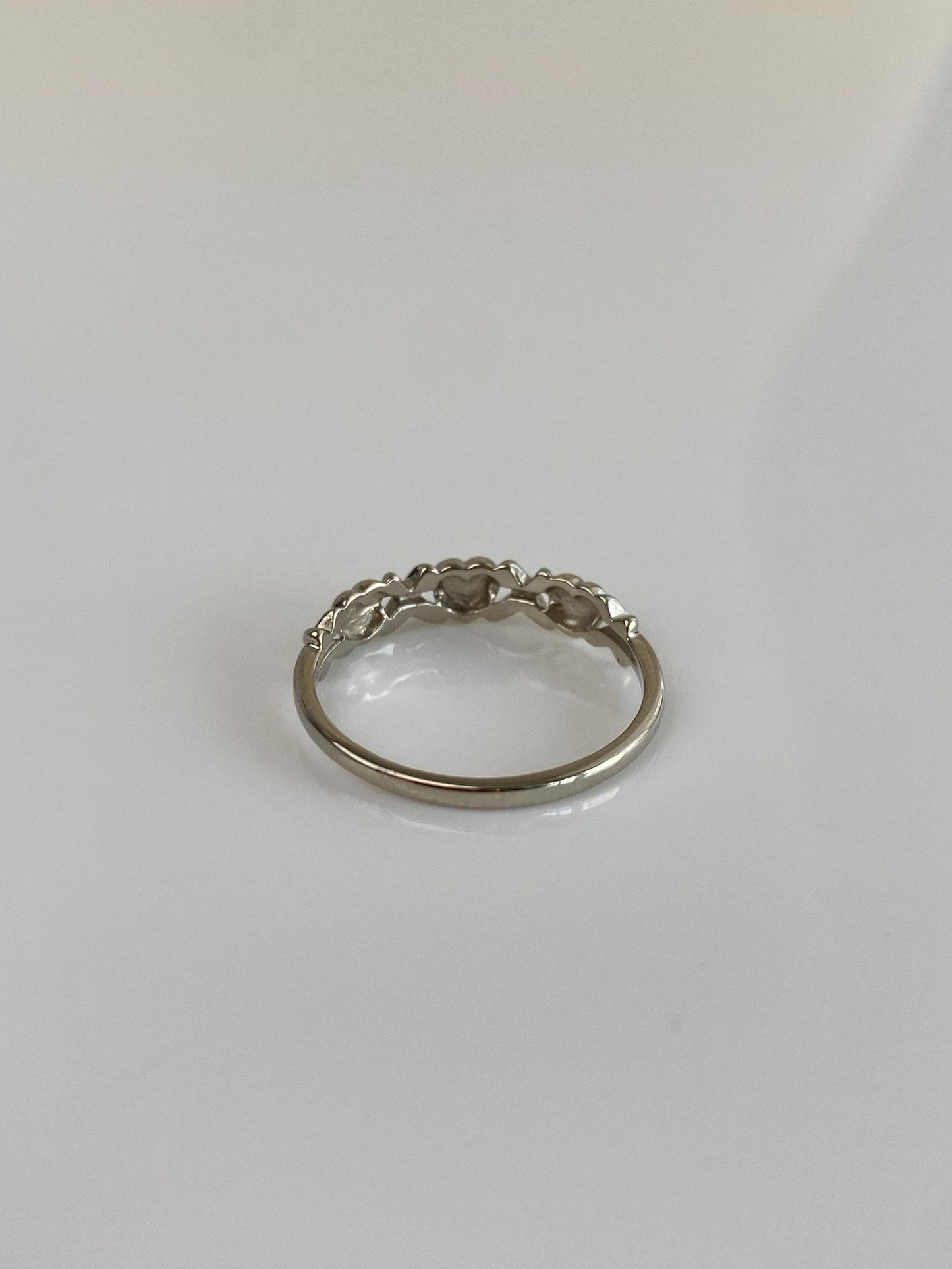 Vintage Solid 14k White Gold X Heart Ring Band - Size 6.75
