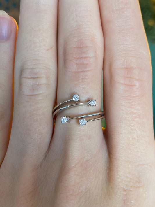 Vintage Solid 14k White Gold Cubic Zirconia Open Ring - Size 6